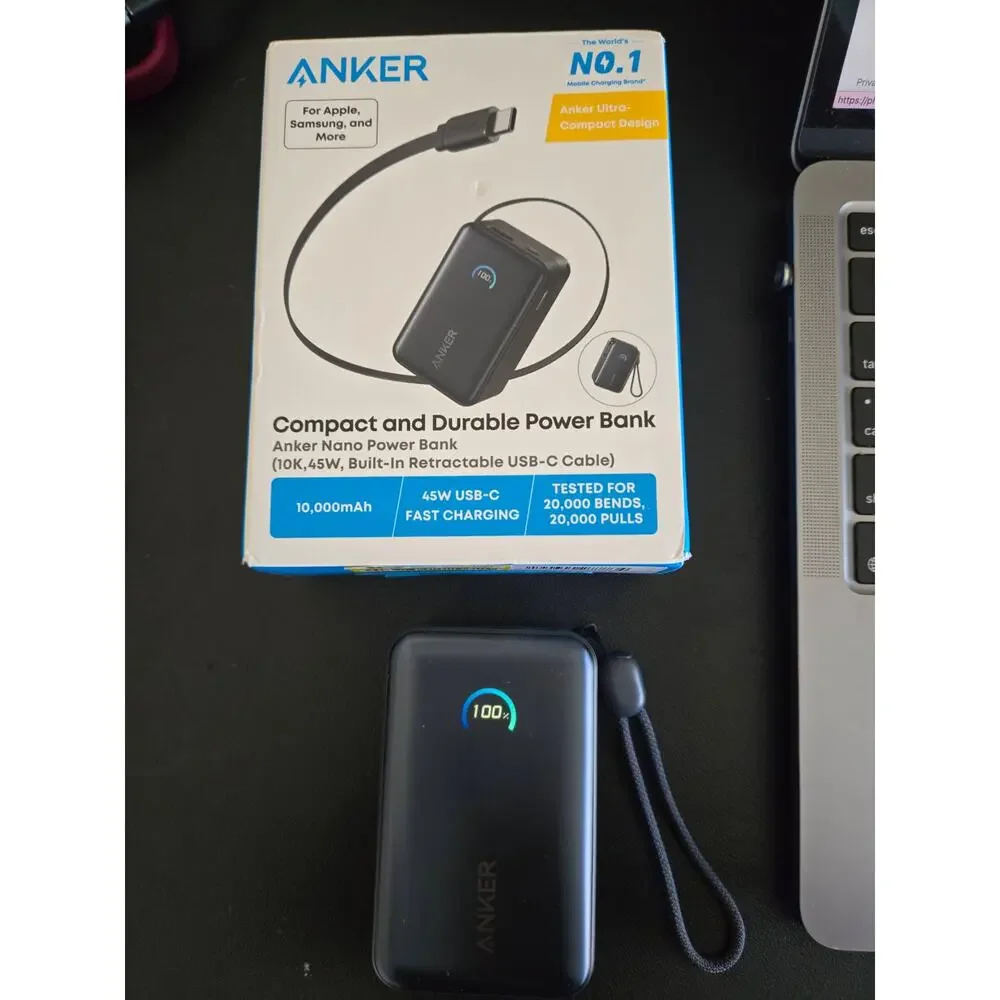Anker Nano Power Bank (10K, 45W, Built-In Retractable USB-C Cable)